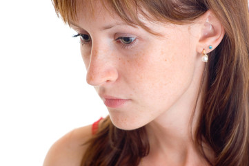 A portrait of young girl on white background