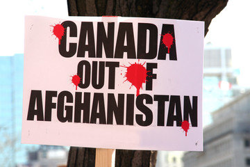 Canada out Afghanistan protest sign during an anti-war rally