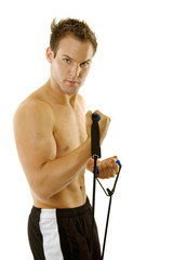 Young body builder man exercising