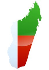 Carte de Madagascar drapeau reflet métal (détouré)