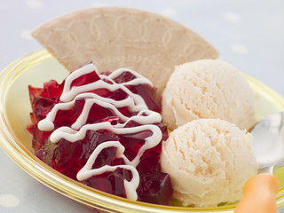 Jelly and Ice Cream with a Wafer and Cream
