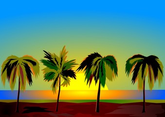 Fototapeta na wymiar Four palms at dawn