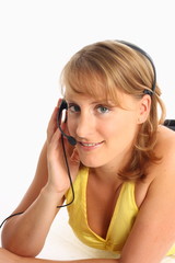 Naklejka premium Pretty girl with headset