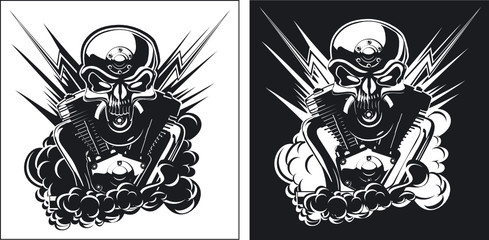 Obraz premium B&W skull with engine set