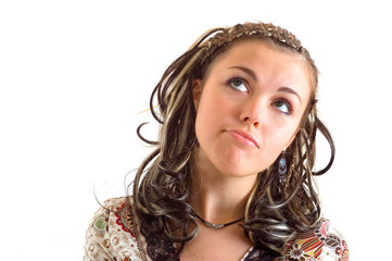 A closeup portrait of thinking girl