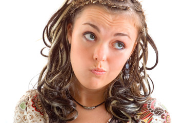 A closeup portrait of thinking girl