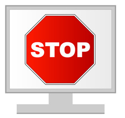 computer monitor with stop sign on screen