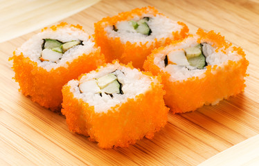 California futomaki sushi on bamboo plate