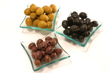 green, black and brown olives