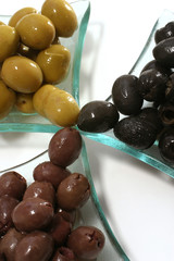 green, black and brown olives