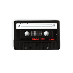 close-up of an old audio cassette