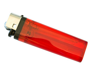 Single red isolated lighter against the white background