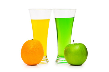 Orange and apple cocktail isolated on the white background