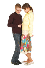 A guy touches girls tummy