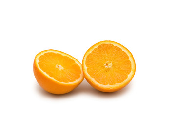Two half-cut oranges isolated on white background