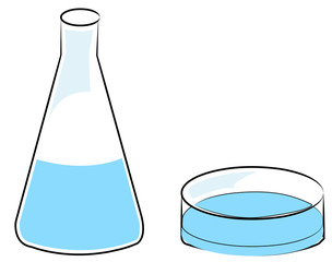 flask or beaker and petri dish - vector