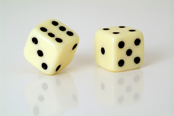 white dice on a white background.