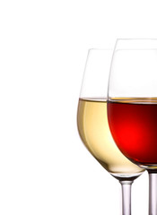 two glasses with white and red wine