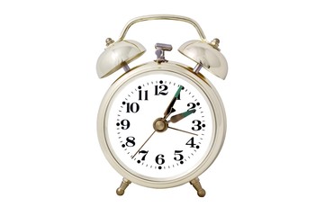 Gold alarm clock isolated on white background