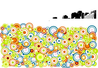 Black city with circles. Vector