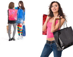 Small group  shopping girls