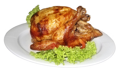 Tasty Crispy Roast Chicken on white plate