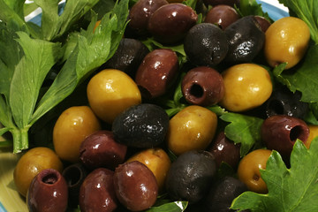 different  olives and green salad