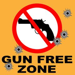 Gun Free Zone Sign with Bullet Holes