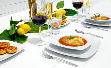 Romantic white dinner for two horizontal