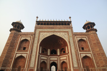 Main entrance of Taj Mahal complex. Agra, India.