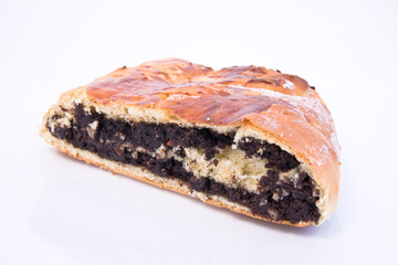 poppy seed cake on white background
