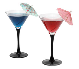 Two cocktails with umbrellas