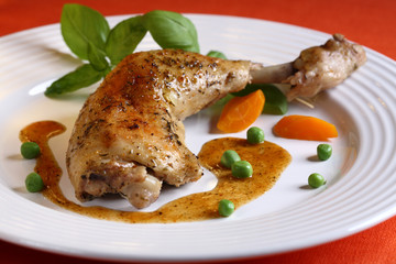 Roasted chicken leg with vegetables
