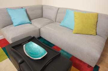 Grey Suede Couch Corner Area