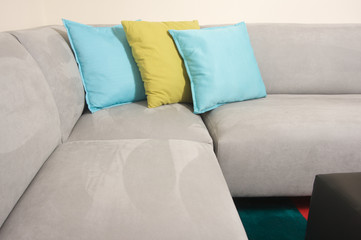 Grey Suede Couch & Pillows