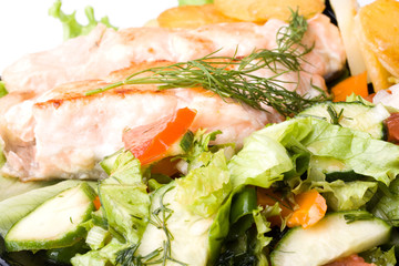 Stake from a salmon with vegetables