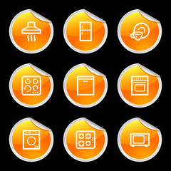 Home appliances icons, orange circle sticker series