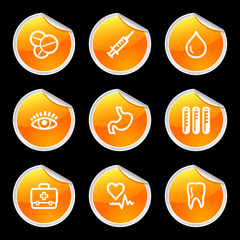 Medicine icons, orange circle sticker series