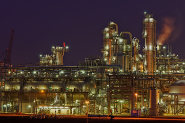 Chemical production facility at night