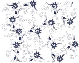 blue on white flower background