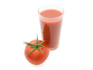 Tomatoes and juice on a white background