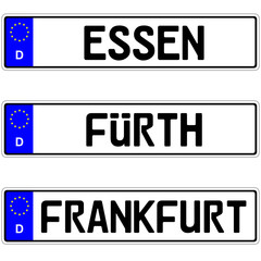 Essen, Fürth, Frankfurt - Autokennzeichen