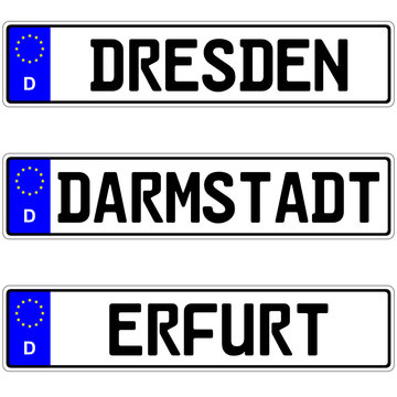 Dresden, Darmstadt, Erfurt - Autokennzeichen