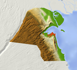 Kuwait, relief map, colored according to elevation