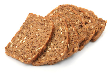 wholegrain bread slices on white background