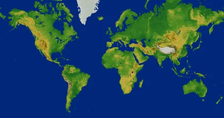 Mercator-Weltkarte mit Gelände © Map Resources