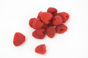 Raspberries on white background