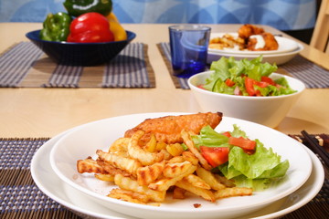 French fries and chicken