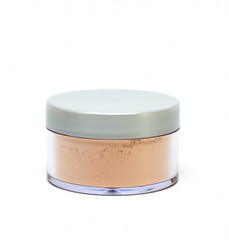 Cosmetic powder in jar isolated on white