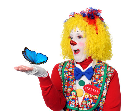 Clown Holding Blue Butterfly